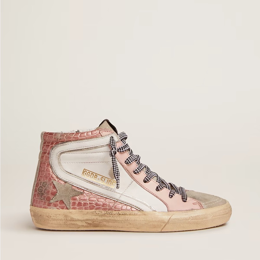 Golden Goose Pink Croc High Top Slide Sneakers